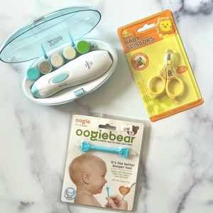 Baby care kit, baby nail trimmer file, baby scissors, & oogiebear boogie scoop